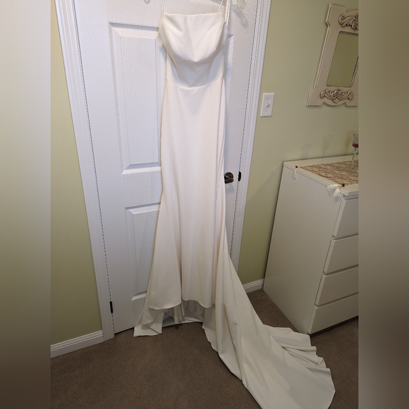 Justin Alexander Declan Square Neckline Stretch Crepe Gown with Low Back, NEW - Picture 10 of 11